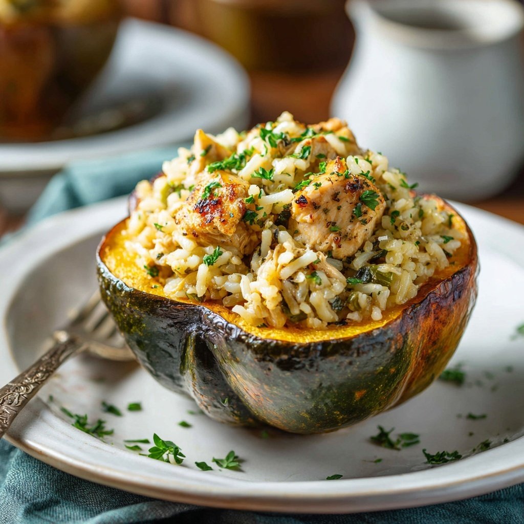 Chicken And Rice Stuffed Acorn Squash