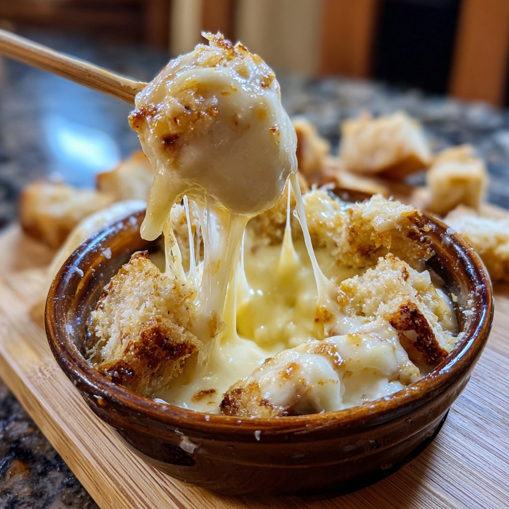 Fondue with White Cheddar and Garlic