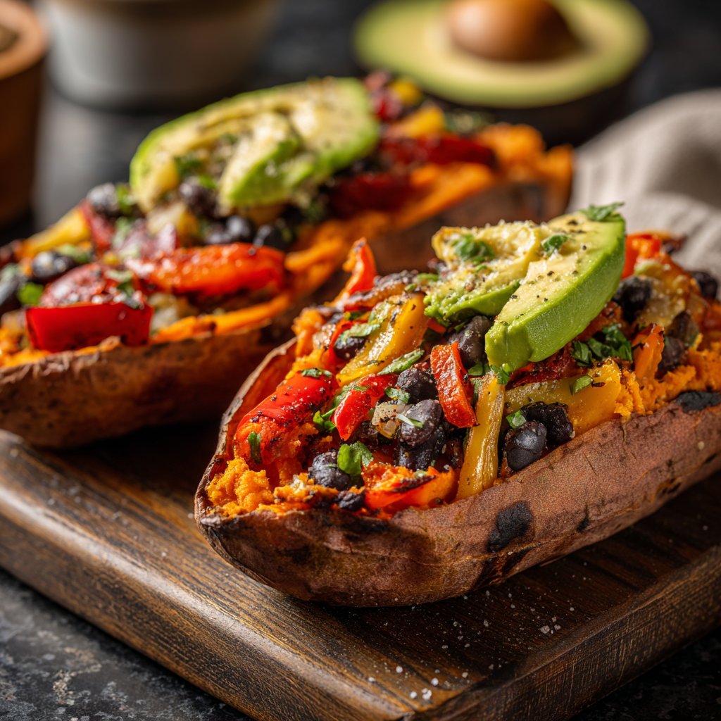 Baked Sweet Potato Veggie Boats