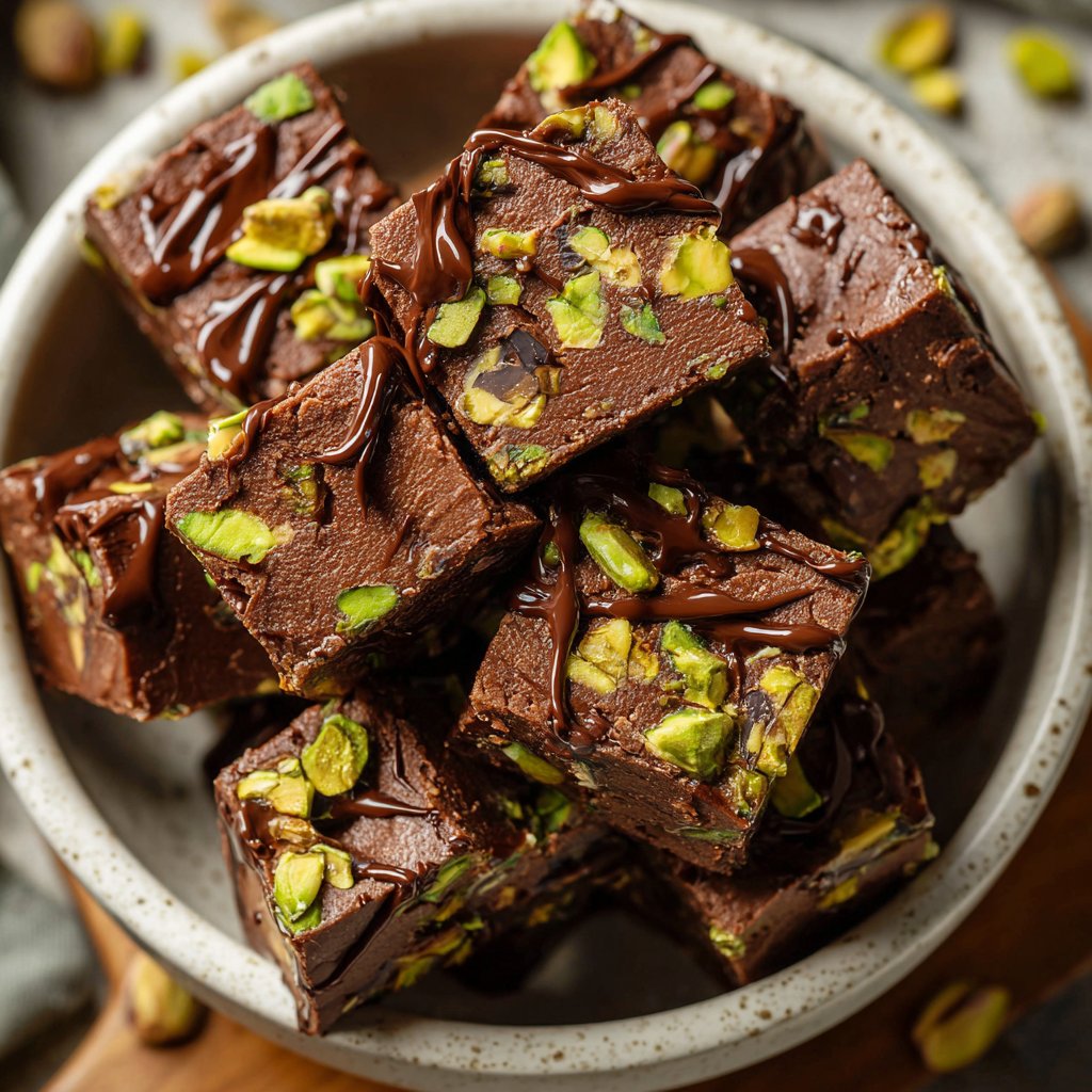 Chocolate Pistachio Fudge Bites